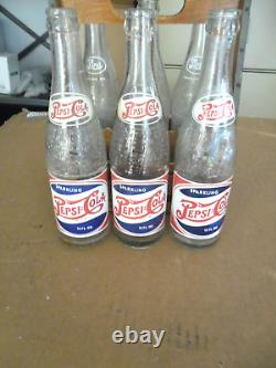 Pepsi Bouble Dot Wood 6 Pack Holder With Bottles 1940's From Nc / Sc / Va / Mo