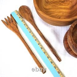 Pimfa Olive Wood Salad Bowl Set Spain 7 Pieces Artisan Made from Solid Wood