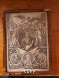 Pope Pius VII Antique Wood Framed Engraving Christianity, from Czechnia