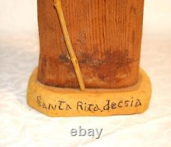 Primitive Hand Carved Wood Santa Rita De Cascio Santo From Santa Fe