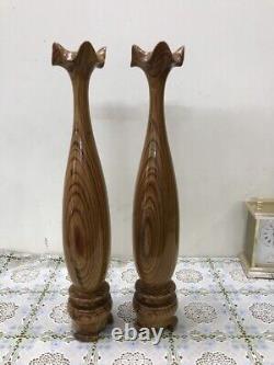 Primitive Pair Of Wood Carved Handmade Vase Art Decor From Valuable Roots #1