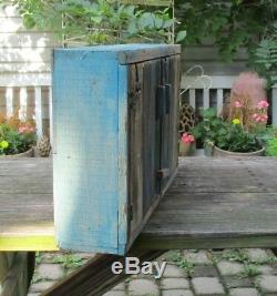 Primitive RUSTIC HANGING CUPBOARD made from Reclaimed Barnwood Blue White Paint