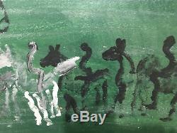 Purvis Young Original Green White Horses Signed From The Purvis Young Estate Coa