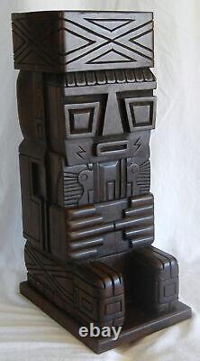 RARE & Unique Vintage Wood Carved Chessboard, Stand & Chessmen From PERU