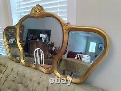 Rare Antique Old French Triple Mirrored Wall Hanging Gold Mirror From France