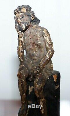 Rare Circa 1800 Polychrome Model Of A Seated Christ Hand Carved From Lime Wood