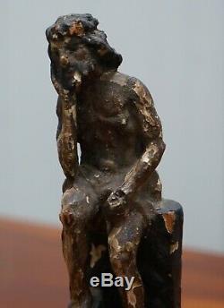 Rare Circa 1800 Polychrome Model Of A Seated Christ Hand Carved From Lime Wood
