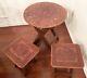 Rare Peruvian Leather & Wood Table With Two Stools Set From Peru