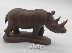 Rare Vintage Large Teak Wood Hand Carved Rhinoceros Statue from Kenya