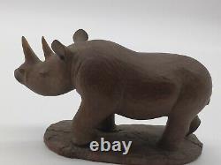 Rare Vintage Large Teak Wood Hand Carved Rhinoceros Statue from Kenya