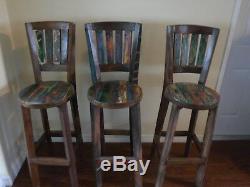 Reclaimed boat wood bar stools from Indonesia
