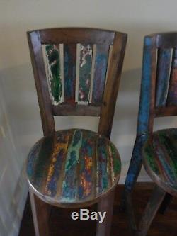 Reclaimed boat wood bar stools from Indonesia