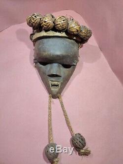 Salampasu Mask with Jagged Teeth Authentic Carved Wood African Art from Congo