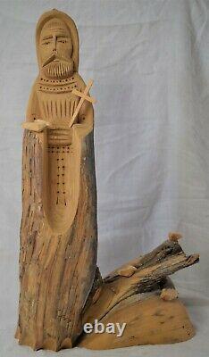 Santero John Tollardo From Taos, Nm Vintage Hand-carved Cedar St Francis Santo