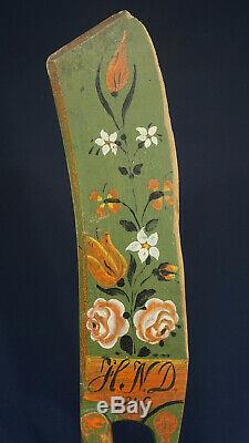 Scandinavian Swedish Scutching Flax Knife 1846 Initials Rose Painted from Sweden