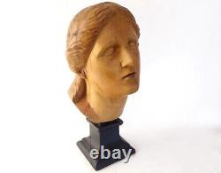 Sculpture Head Young Woman Aphrodite Wood Natural Carved End 19th Century
