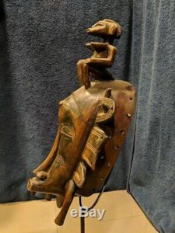 Senufo Kpelie Ceremonial Mask Authentic Carved Wood Art from Cote d'Ivoire
