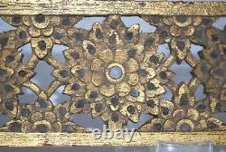 Small Antique Wood Carving from Thailand with Inset Mirrors, Stones