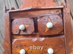 Small Vintage Star & Diamond Inlaid Folk Art Spice Box Made from Tabacco Boxes