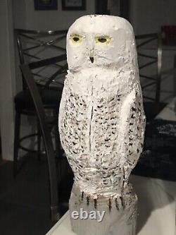 Snowy Owl Life Like Carving By DISABLED AMERICAN VETERAN FROM CHERRY WOOD