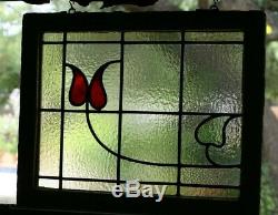 Stained Glass Leaded Window Old Antique From England Original Wood FrameVintage