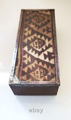 Sterling Silver and Cumaru wood Box with Chancay Textile Fragment from Peru