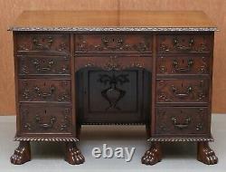 Sublime Hand Carved From Top To Bottom Antique Victorian 1850 Knee Hole Desk