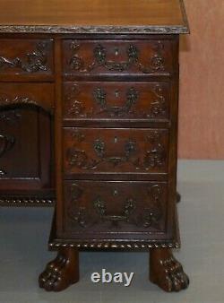 Sublime Hand Carved From Top To Bottom Antique Victorian 1850 Knee Hole Desk