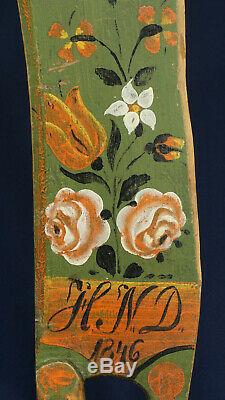 Swedish Flax Knife 1846 Initials Rose Painted From Sweden Scandinavia Scutching