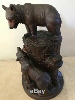Swiss Black Forest Carved Wooden Bear Humidor from the Early 1900s beautiful