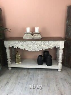 Tall Carved Console Table Made From Mango Wood