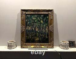 The Deep Woods Sunset Fauvism Landscape Original Painting Ornate Gold Frame Art