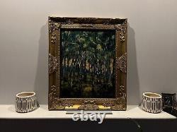 The Deep Woods Sunset Fauvism Landscape Original Painting Ornate Gold Frame Art