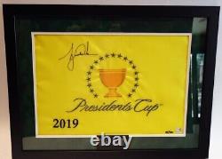 Tiger Woods Autographed Flag from the 2019 Presidents Cup 19x25 Framed