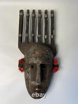 Tribal Bambara N'tomo Horned. Wood With Metal Mask From Mali Africa