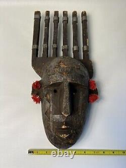 Tribal Bambara N'tomo Horned. Wood With Metal Mask From Mali Africa