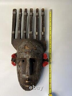 Tribal Bambara N'tomo Horned. Wood With Metal Mask From Mali Africa