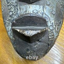 Tribal Bambara N'tomo Horned. Wood With Metal Mask From Mali Africa, Wall Decor