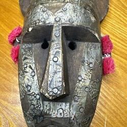 Tribal Bambara N'tomo Horned. Wood With Metal Mask From Mali Africa, Wall Decor