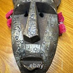 Tribal Bambara N'tomo Horned. Wood With Metal Mask From Mali Africa, Wall Decor