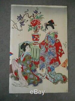 Triptych original Japanese wood cut from 19th century