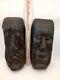 Two Large Folk Art Carvings Made From Split Log Theater Mask 10 X 24 X 5