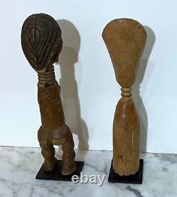 Two Old Carved Wood Statues Of African Ewe And Fanti Dolls From Ghana