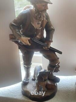 Two Vintage 7 1/2 German hunter and dog Hand carved From Germany