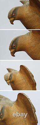 Ueno Gyokusui Wood carving Hawk figurine 1919 with box Hawk from Japan