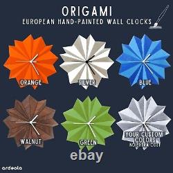 Unique wood wall clock in dark tone Origami walnut handmade clock from Europe