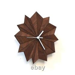 Unique wood wall clock in dark tone Origami walnut handmade clock from Europe