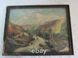 VINTAGE Wood FRAMED LITHO CANYON SCENE Signed & Numbered GP 753- From the 1930's
