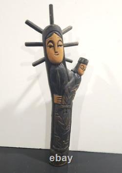 VTG 70'S Poland Sculpture Figurine Wood Carved RELIGIOUS Polish Folk Art 15.5