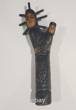 VTG 70'S Poland Sculpture Figurine Wood Carved RELIGIOUS Polish Folk Art 15.5